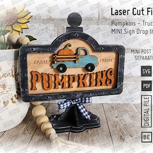 Add on Pumpkins - Truck Mini Sign in SVG and PDF for our Mini post Drop in frame. Interchangeable sign, Fall Pumpkins mini sign 5.5&quot; x 3.25&quot;