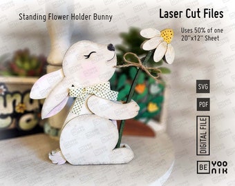 Flower Holder Spring Bunny laser cut files in SVG and PDF files, Bunny Svg, Rabbits laser glowforge files. Easter Decor Table sitter