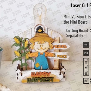 Happy Harvest tiered tray set of 5 signs for our farmhouse one tier tray or truck laser files in SVG and PDF files, Scarecrow Laser cut file
