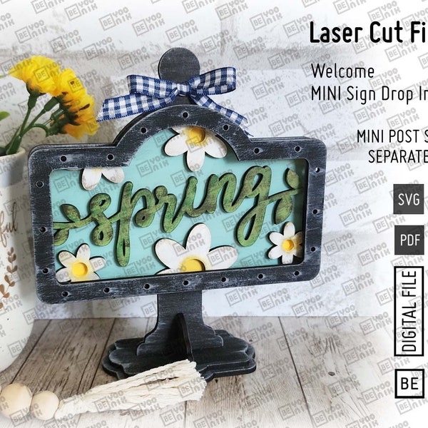 Add on Spring daisy Mini Sign in SVG and PDF for our MINI post Drop in frame. Interchangeable Spring sign 5.5" x 3.25" Digital file.