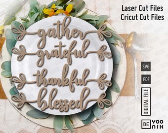 Thanksgiving Place Setting Words in Svg and Pdf. Thanksgiving words gather, blessed, thankful, grateful for laser cutting and paper cutting
