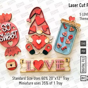 Ensemble de 5 plaques LOVE de taille mini et standard, le camion et la planche ne peuvent contenir que les fichiers mini laser au format SVG et PDF. Saint-Valentin