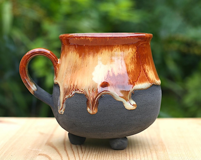 Handmade Ceramic Witches Cauldron Mug: Potion Glaze, Halloween Decor