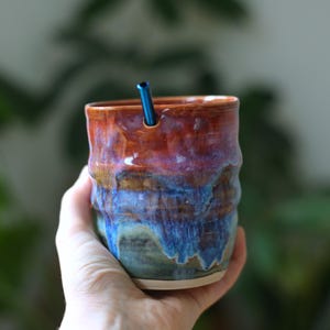 Handmade Ceramic Tumbler with Metal Straw: Pottery Cup