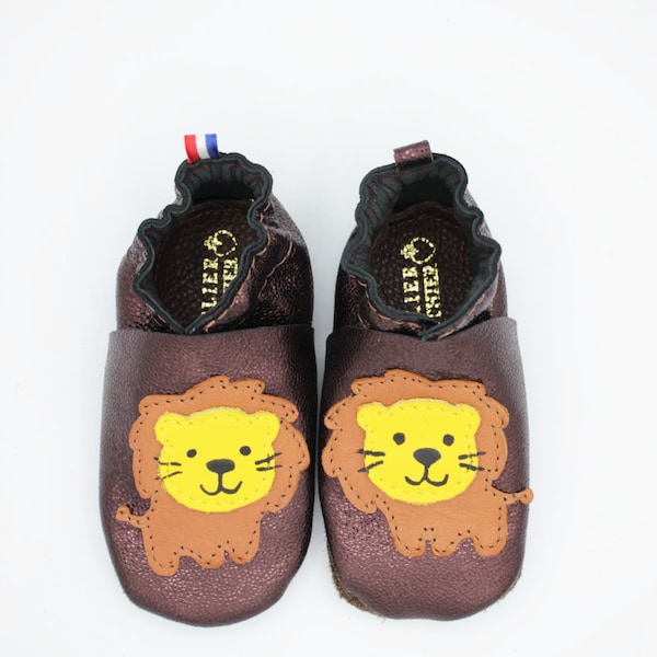 Les petits lions chaussons en cuir souple garçon