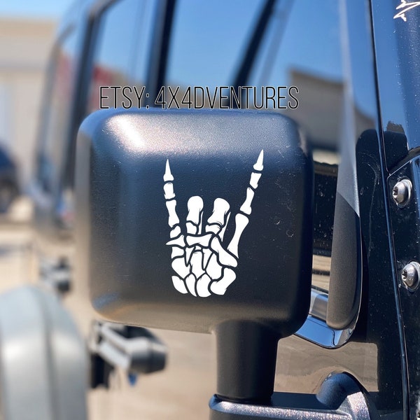 Skeletal Hand, Side Mirror Decal, wave dammit, Rock Hand Decal, Skeletal Rock Decal, Goth decals, Devil horns Decal, rock on, car decal, alt