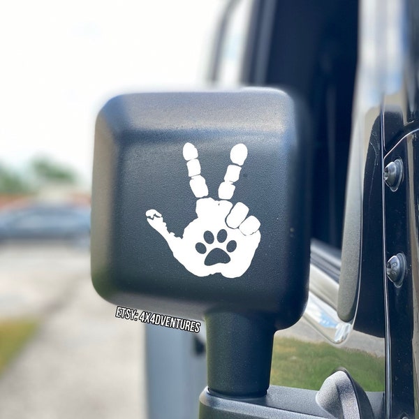 Paw side mirror decal | distressed wave decal | Wave Mirror Decal | Side Mirror Decal | Wave Dammit | dog wave decal, dog owner, peace decal