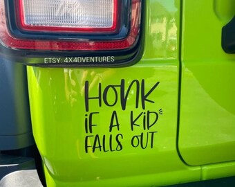 thumbnail image 2 of "Hella Kids In This Bitch Honk If One Falls Out" Window Decal – 4" X 10.25", White, Funny Van/Truck Sticker 2 of 6