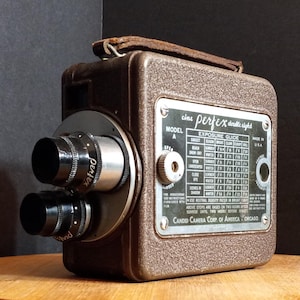 Vintage Cine Perfex Double Eight Model A 1940s Candid Camera Corp of America Chicago Magazine 8mm Camera Works No Lens Gift Prop Decor USA
