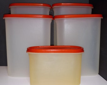 Vintage Tupperware Modular Mates Clear W/Paprika Lids 1980s Retro/Kitchen/Pantry Organizer/Container/Storage/Sealed Container/Eclectic Gift