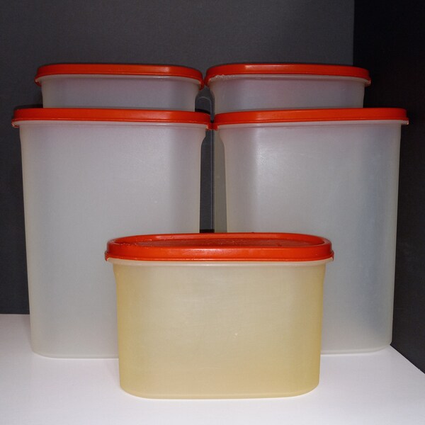 Vintage Tupperware Modular Mates Clear W/Paprika Lids 1980s Retro/Kitchen/Pantry Organizer/Container/Storage/Sealed Container/Eclectic Gift