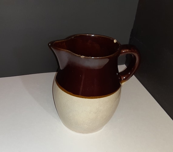 Vintage RRP Stoneware Pitcher: Roseville, OH Pottery, Brown & Tan