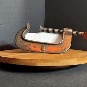 Vintage 3 &quot;Metall C-Clampe: Chippy Orange Paint, USA hergestellt