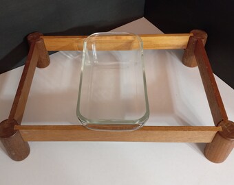 Salvamanteles de madera vintage Corning Party Server - Base de teca de los años 70