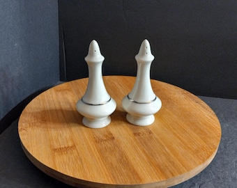 Vintage Lenox Salt and Pepper Shakers: 1970s Regency Platinum Trim Bone China Gift