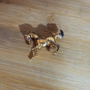 Vintage Sterling Danecraft Brooch Vermeil Running Horse Pin W/Pink Gem Eye Gift Prop Accessory Jewelry