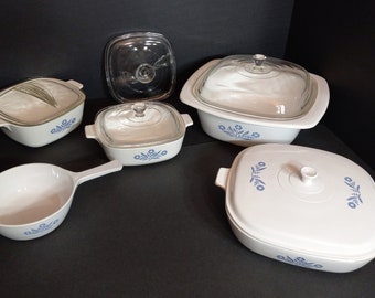Juego de utensilios de cocina vintage Corning Ware Blue Cornflower: Pyroceram de la década de 1960