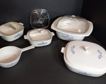 Vintage Corning Ware Blue Cornflower Set 1960s Gift/Host/Hostess/Dining/Serving/Country/Cottage/Vegetable/Casserole/Cookware/Skillet/Oven