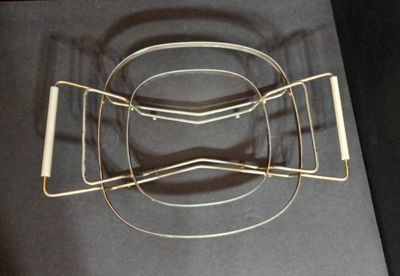 Vintage Corning Ware Skillet Cradle: Brass Plated Metal Trivet, Mid Century Kitchen