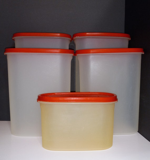 Vintage Tupperware Modular Mates Clear W/paprika Lids 1980s Retro