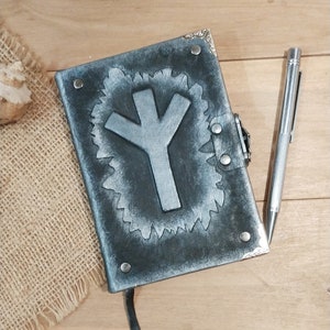 Black genuine leather book of runes original daily notebook personal leather diary aged leather esoteric journal black leather grimoire