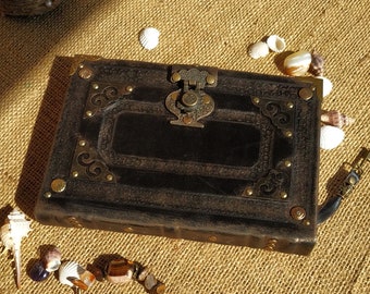 Black vintage leather grimoire unique book of shadows handmade aged leather blank journal original daily notebook personal leather diary