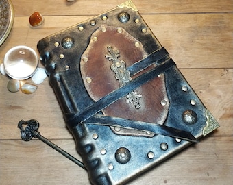 Leather black rusty vintage book aged leather grimoire old book of shadows handmade black journal aged leather spell book aged notebook