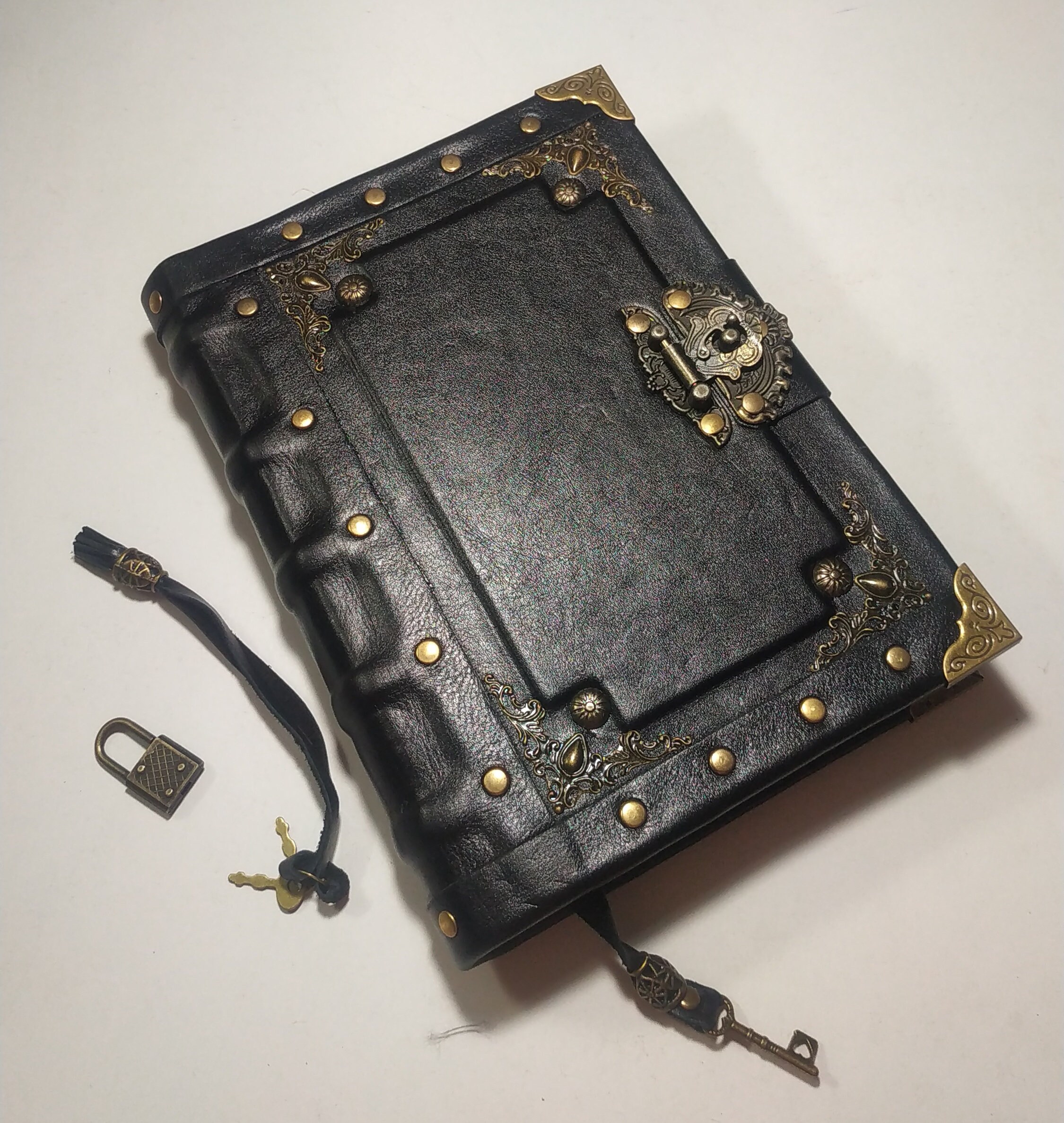 Leather vintage journal black aged grimoire book of shadows Etsy