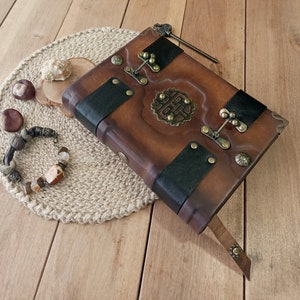 Rusty brown aged leather journal vintage grimoire  antique book of shadows handmade genuine leather blank journal  personal leather diary