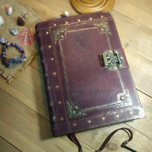 Purple Leather journal vintage notebook unique book of shadows handmade leather blank journal original daily notebook personal leather diary