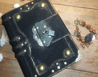 Chocolate brown suede vintage book genuine leather grimoire handmade old journal brown aged suede bronzed book of shadows ooak spell book