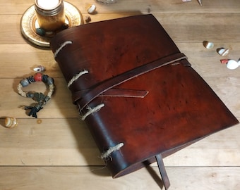 Rusty vintage book of shadows aged leather journal magic book leather rustic grimoire aged brown book