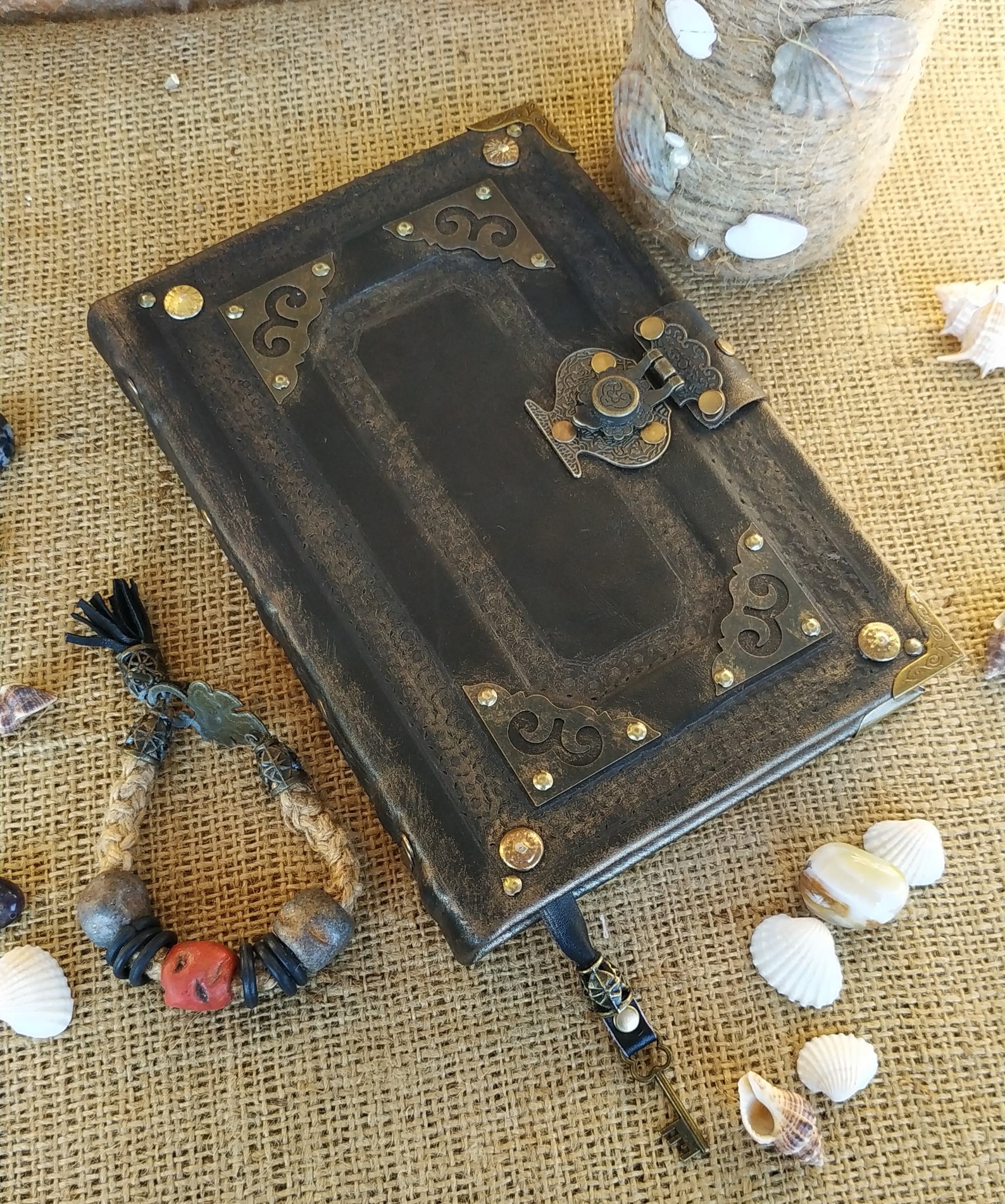 Black Vintage Leather Grimoire Unique Book of Shadows Handmade Etsy