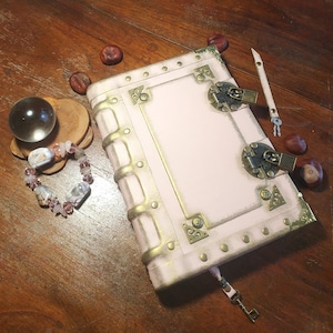 Vintage pink journal two locks leather aged book antique shadow book rose personal notebook genuine leather diary aged journal spell book