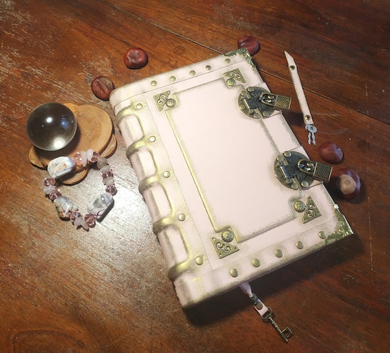 Vintage pink journal two locks leather aged book antique shadow book rose personal notebook genuine leather diary aged journal spell book