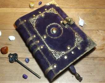 Purple suede vintage book leather aged book of shadows violet old spell book vintage leather journal purple aged grimoire personal aged book