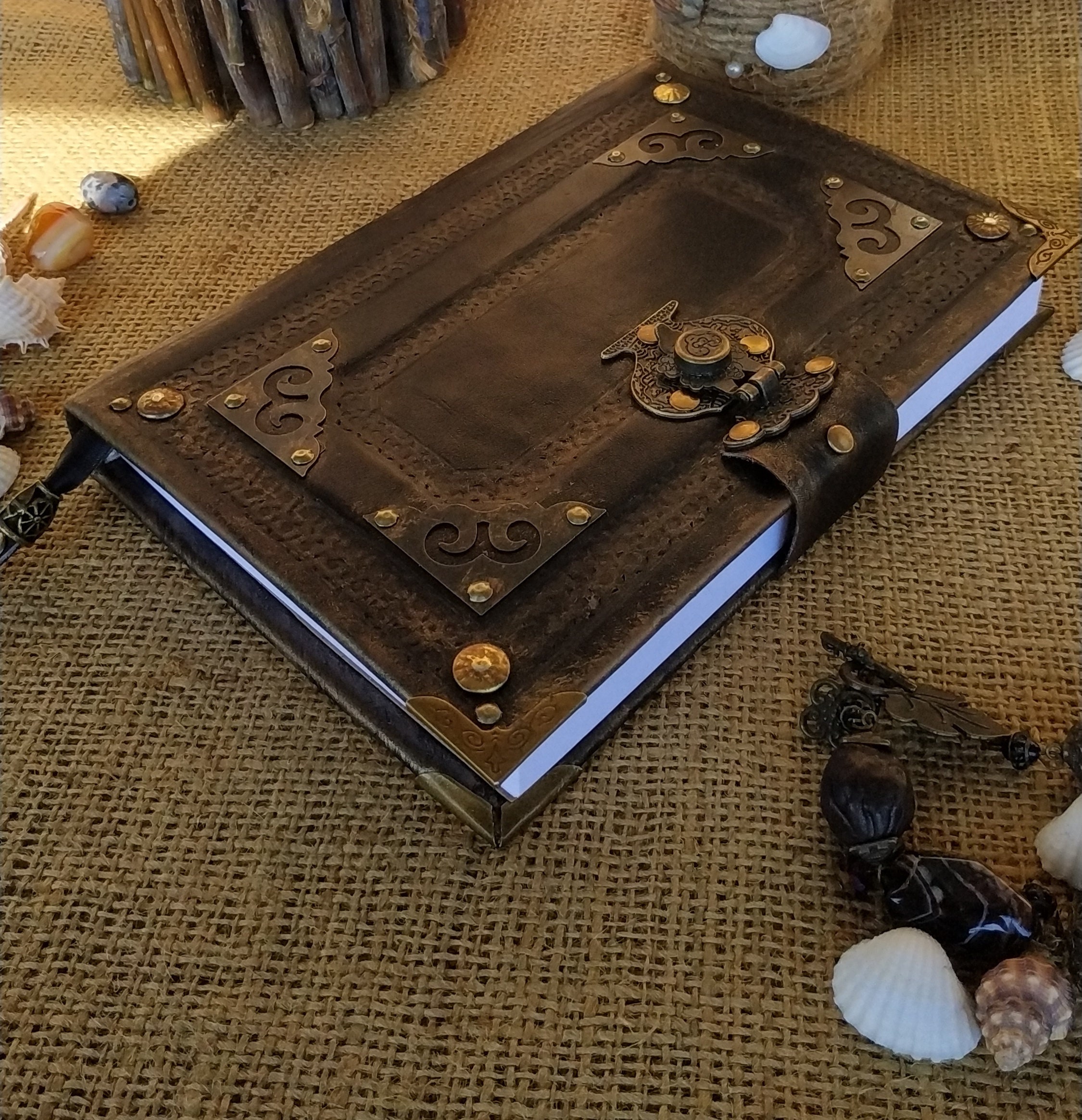 Black vintage leather grimoire unique book of shadows handmade Etsy