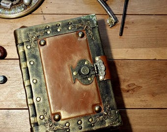 Aged Leather journal: black rusty vintage spellbook witch book of shadows magic hardcover medieval book gothic grimoire