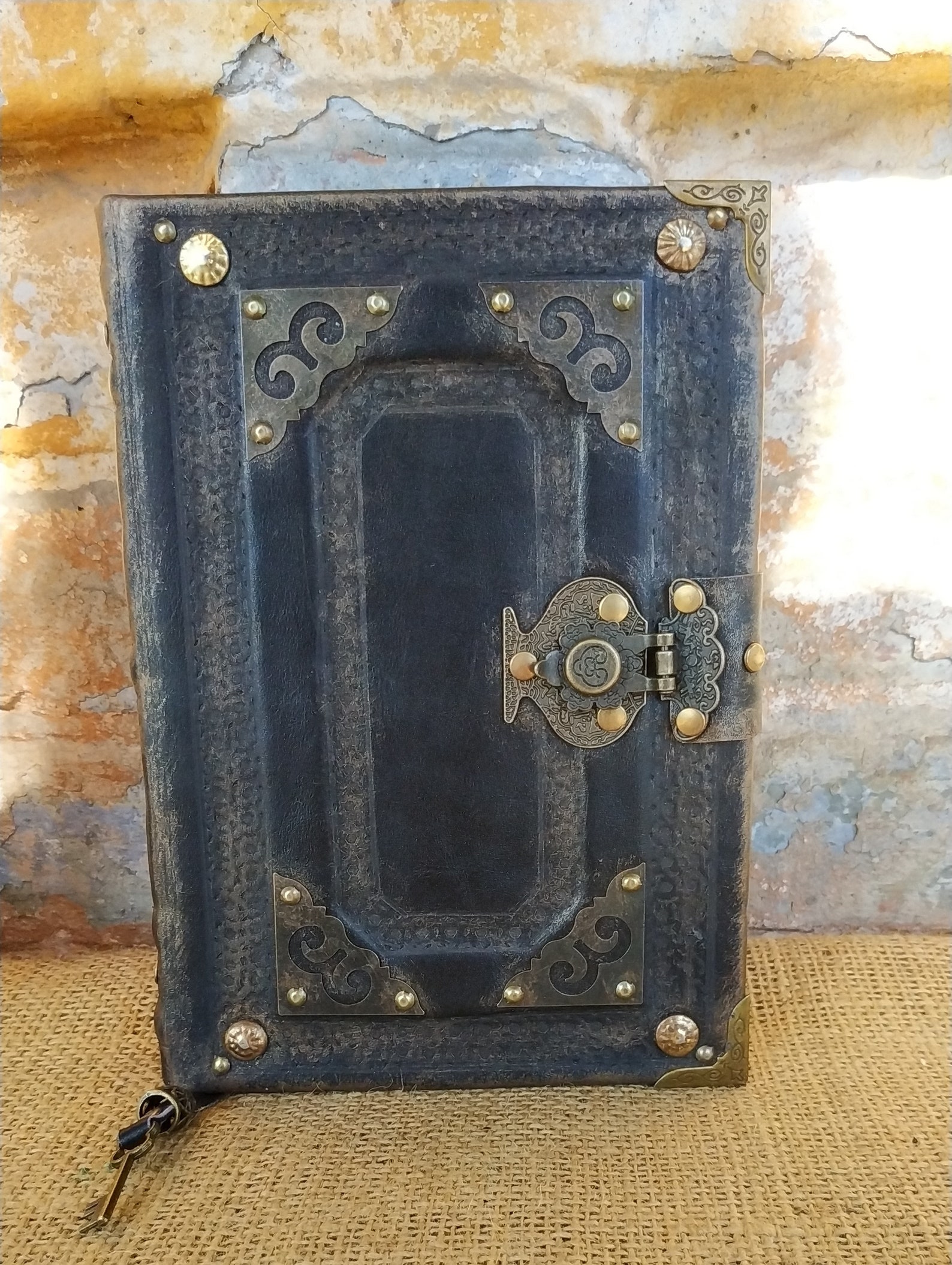 Black Vintage Leather Grimoire Unique Book of Shadows Handmade Etsy