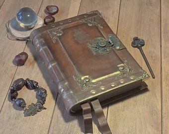 Brown Leather journal vintage rusty grimoire  antique book of shadows handmade genuine leather blank journal  personal leather diary