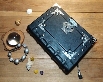 Leather journal of black color handmade leather grimoire personal notebook vintage book genuine leather aged book of shadows gift for her