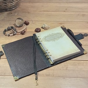 Preto recarregável pasta de couro grimório viajante sketchbook feito à mão diário de couro envelhecido original planejador diário diário de couro pessoal