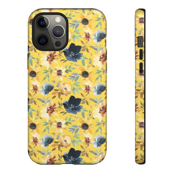Yellow floral phone case yellow and navy phone case Etsy