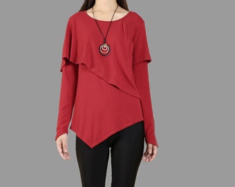 Asymmetrical Cotton Long Sleeve Top - Custom Fit