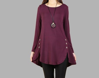 Cotton tunic dress, wine red top, gray tunic top, plus size top, oversized t-shirt, customized clothing(Y1097)