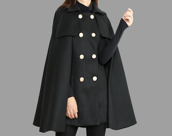 Cape coat Women, wool poncho jacket, wool cloak coat, wool shawl winter coat, vintage cape(Y1106)