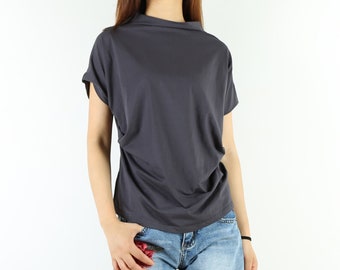 High Neck Cotton Blend T-Shirt: Short Sleeve Yoga Top