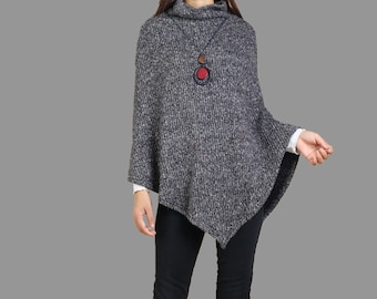 Knits poncho women, boho wool shawl, wrap sweater, cape top(P1082)