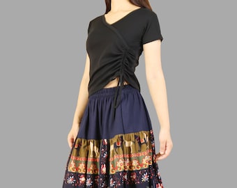 V-Neck Cotton Top: Short Sleeve Summer T-Shirt with Drawstrings