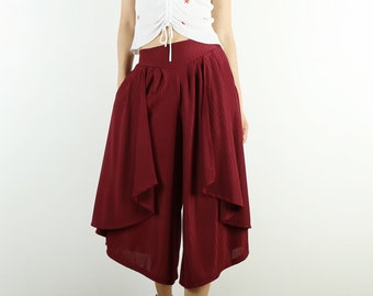 Women's elastic waist skirt pants/yoga skirt pants/black skirt pants/oversized pants/asymmetrical trousers(K1042)